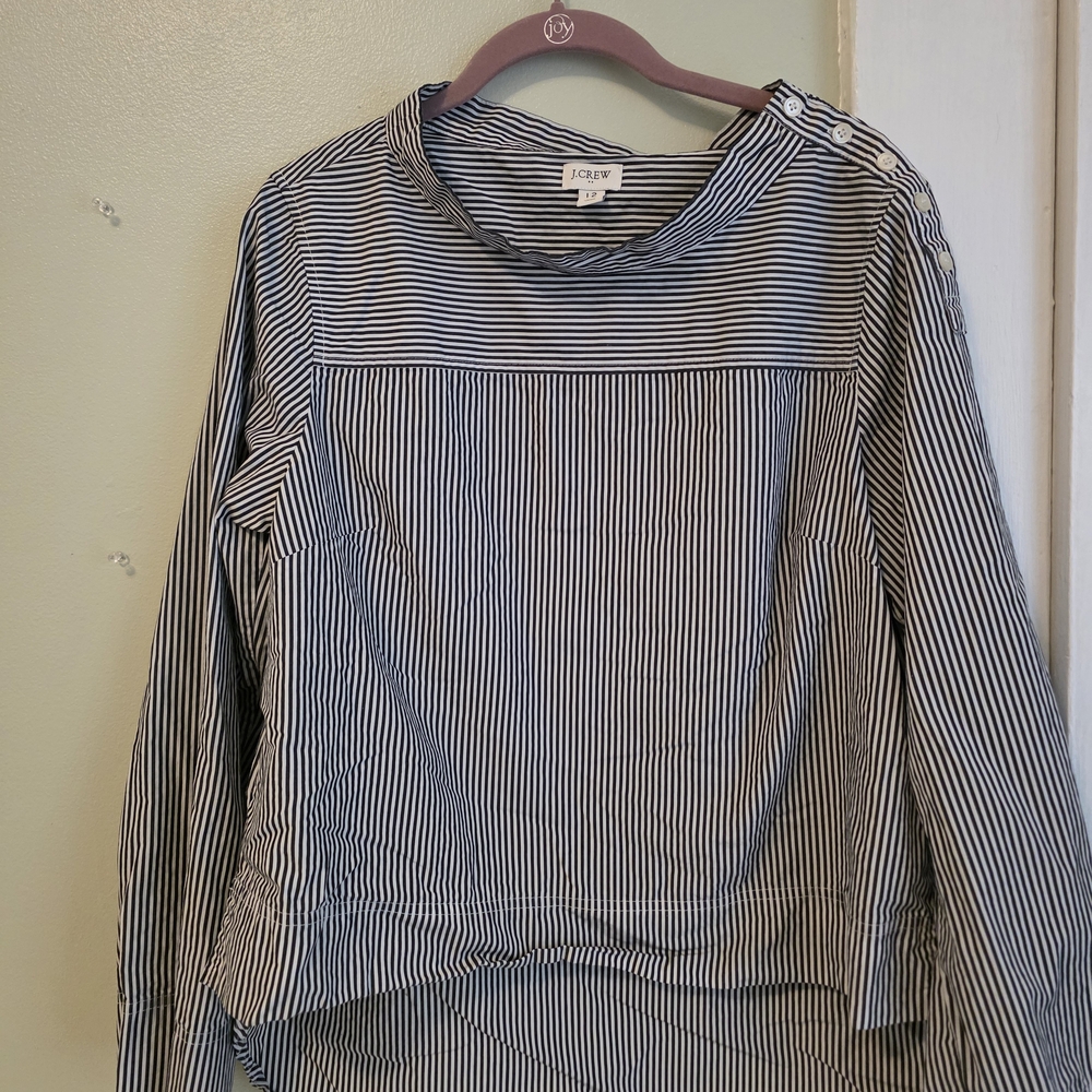 J.Crew Striped Button-Shoulder Long Sleeve Top - Navy & White